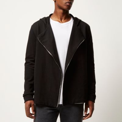 Black zipper edge hooded cardigan